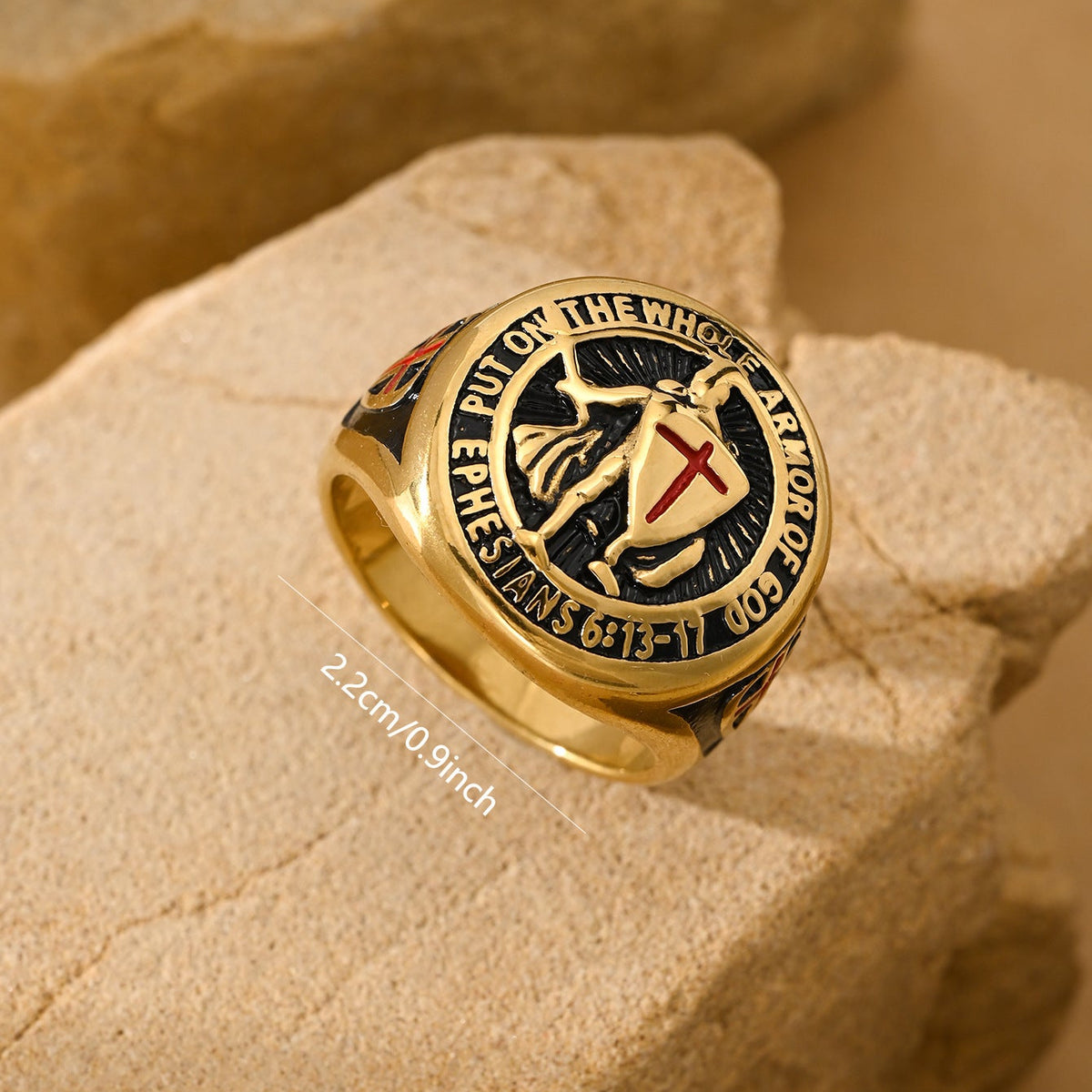 Kemstone Cross Shield Ring for Men Stainless Steel Engraved Emblem TR0528