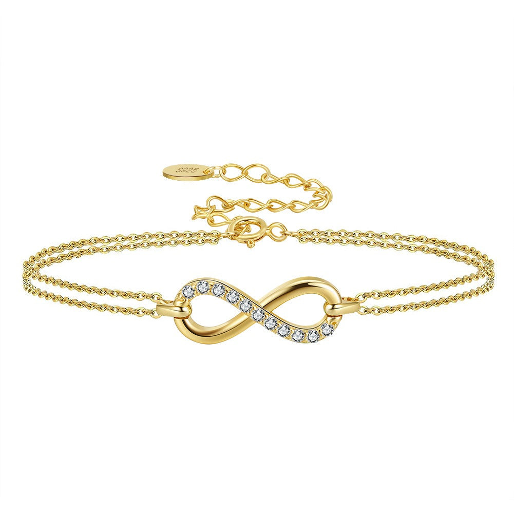 Kemstone Infinity Cubic Zirconia Bracelet for Women 925 Sterling Silver Adjustable SB136