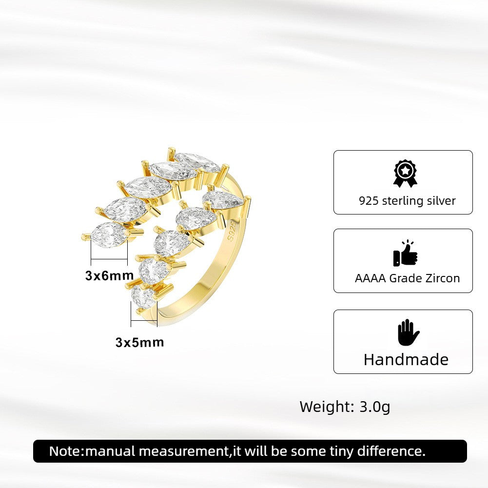 Kemstone Cubic Zirconia Open Ring for Women 925 Sterling Silver Curved Stone Detail SR306