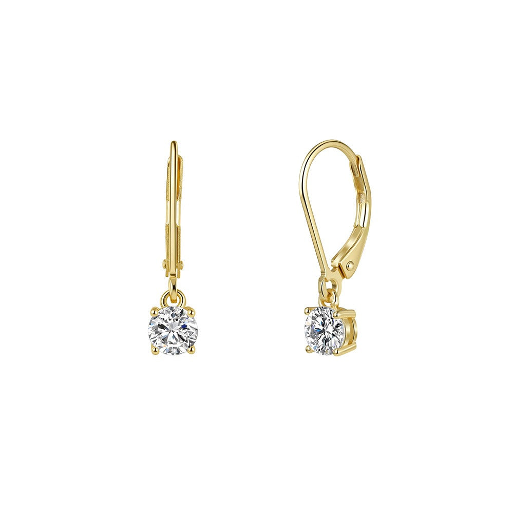Kemstone Round Cubic Zirconia Leverback Earrings for Women 925 Sterling Silver LZE62