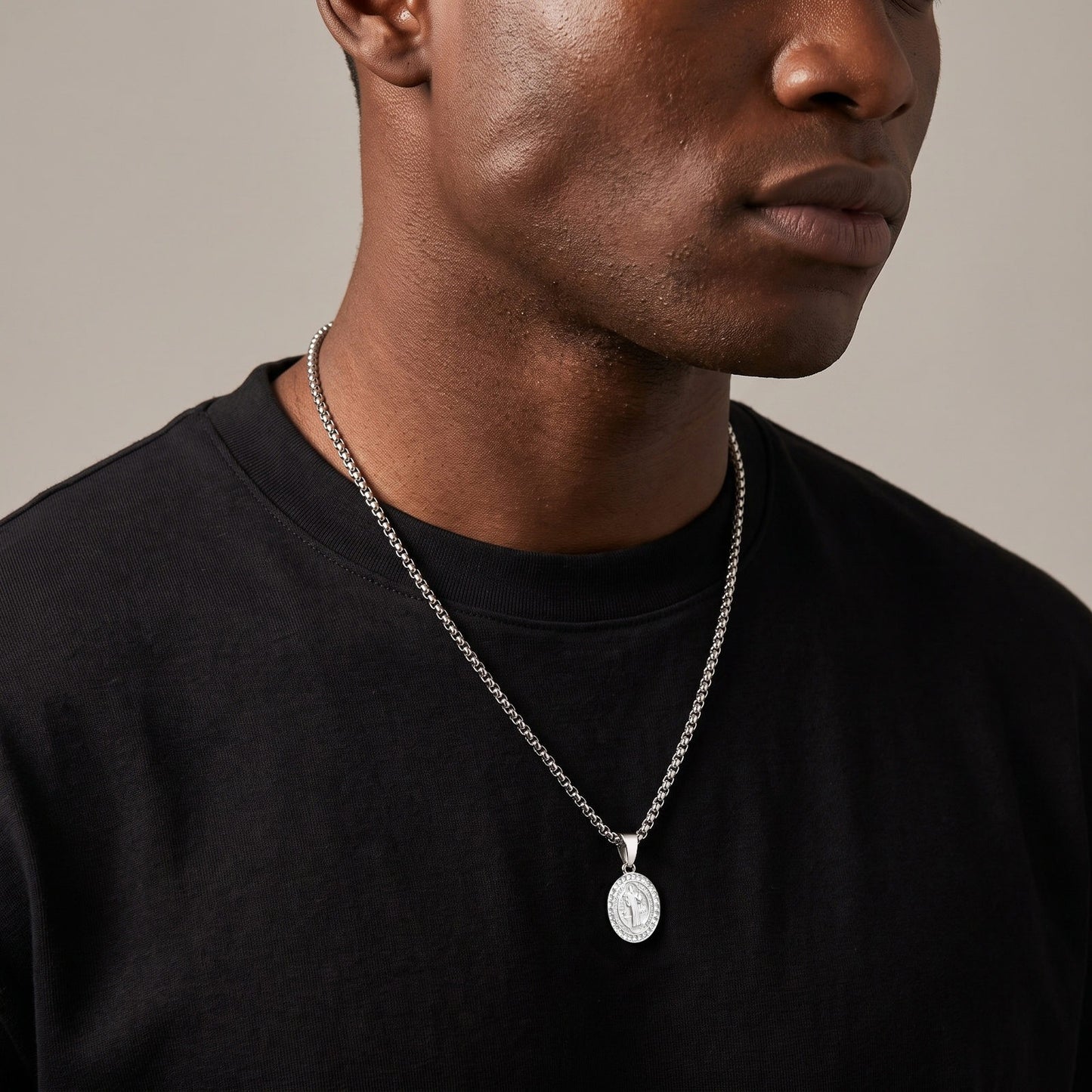 Kemstone Figure Relief Medallion Necklace for Men Stainless Steel Vintage PN-2426