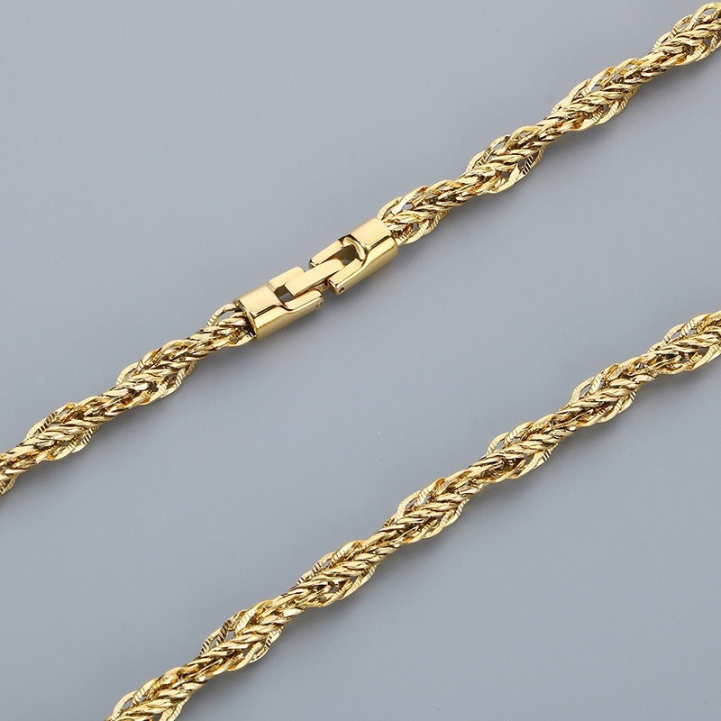 Kemston Twisted Rope Chain Necklace for Men Titanium Steel Braided Steel Gold Rose Gold KN304215-KFC
