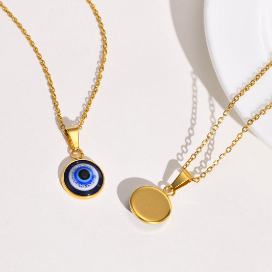 Collar con colgante de ojo malvado de acero inoxidable Kemstone, joya minimalista dorada para el día a día PN-1848