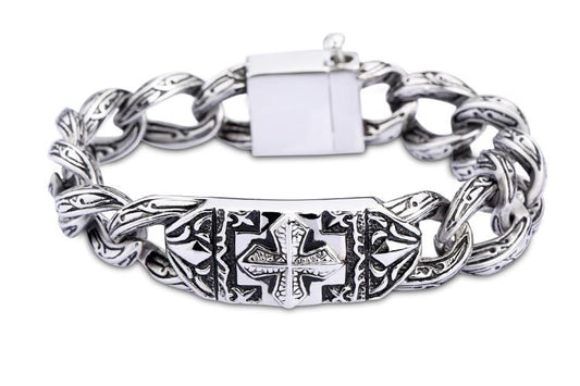 Kemstone Men’s Gothic Cross Bracelet – 17mm Vintage Stainless Steel Chain | KB15267-D