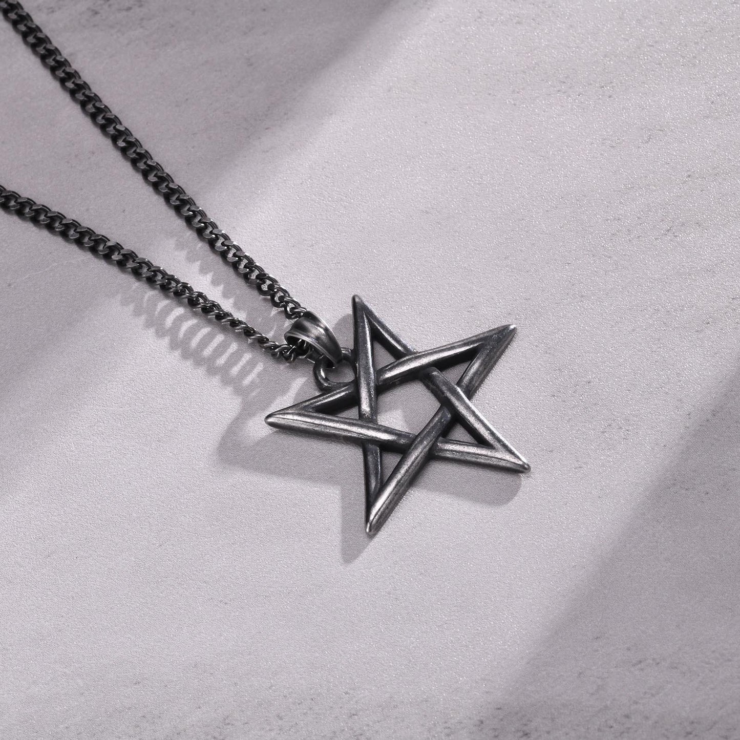 Kemstone Stainless Steel Pentagram Necklace – Gothic Five-Point Star Pendant PN-1368