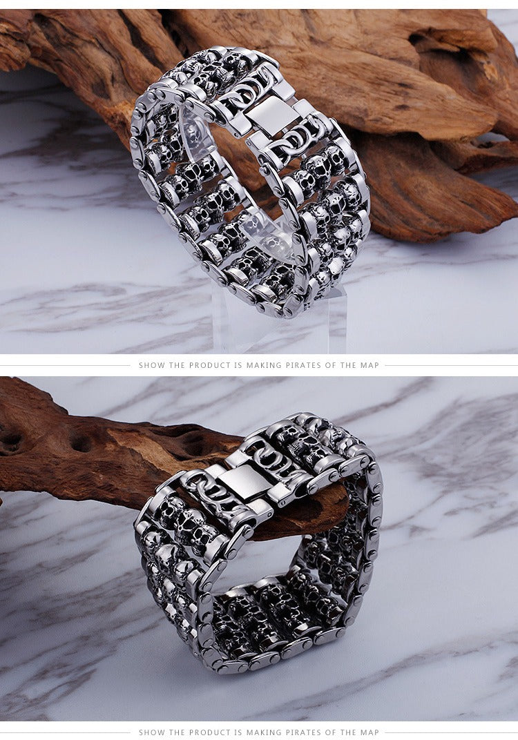 Kemstone Men’s Heavy Skull Chain Bracelet – 35mm Stainless Steel Punk Biker KB76276-BD