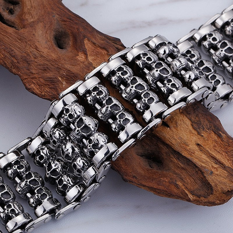 Kemstone Men’s Heavy Skull Chain Bracelet – 35mm Stainless Steel Punk Biker KB76276-BD