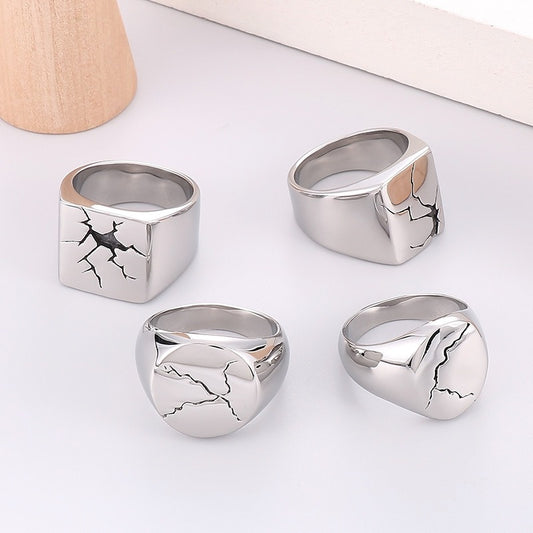 Kemstone Cracked Texture Stainless Steel Signet Ring – Gothic Punk Style for Men KR105940-GC