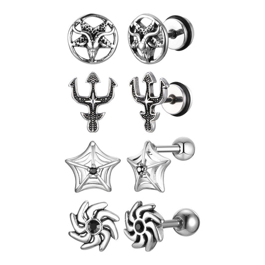 Kemstone Gothic Punk Stainless Steel Stud Earrings – Bold Vintage Edge