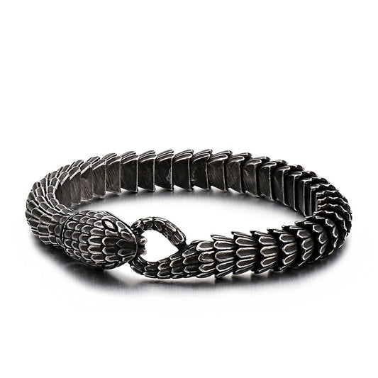 Gothic Snake Scale Chain Bracelet & Necklace – Vintage Titanium Steel Serpent Jewelry for Men KB126122
