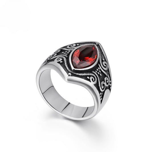 Kemstone Gothic Stainless Steel Signet Ring – Ornate Crystal Inlay Red Black White KR82457