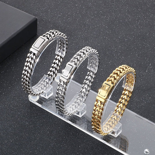 Kemstone Men’s Gold Heart-Link Chain Bracelet – Polished Stainless Steel Gothic Street Jewelry KB182583-KJX