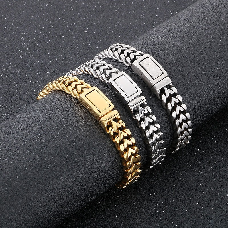 Kemstone Men’s Gold Heart-Link Chain Bracelet – Polished Stainless Steel Gothic Street Jewelry KB182583-KJX