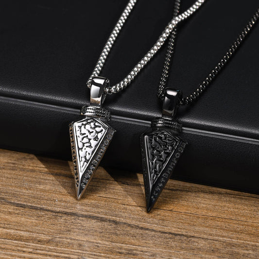 Kemstone Viking Arrowhead Pendant for Men – Stainless Steel Norse Necklace in Silver or Black, Gothic Street Style PN-1859