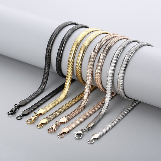 Men’s Flat Snake Chain Necklace – 6mm & 8mm 316L Stainless Steel Gothic Streetwear Jewelry KN203549-Z