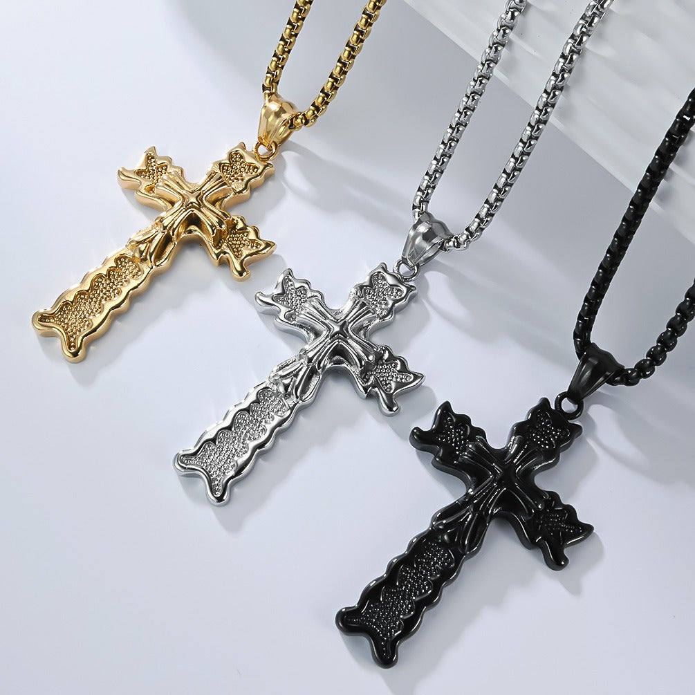 Kemstone Men’s Titanium Steel Cross Necklace – Gothic Vintage Pendant K-PT663
