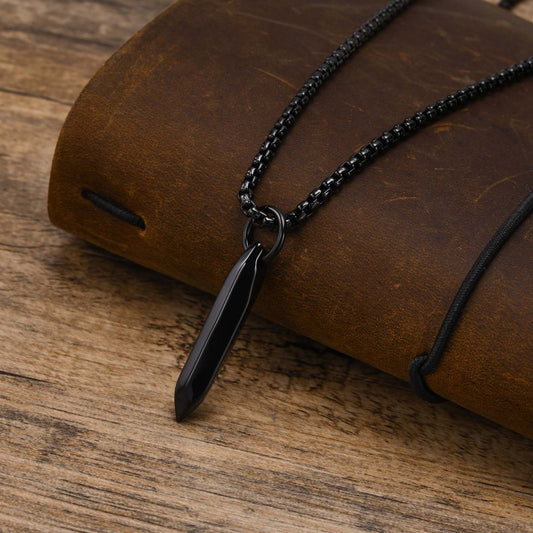 Kemstone Hex Spike Pendant Necklace for Men – Stainless Steel Gothic Nail Amulet Silver & Black PN-1832