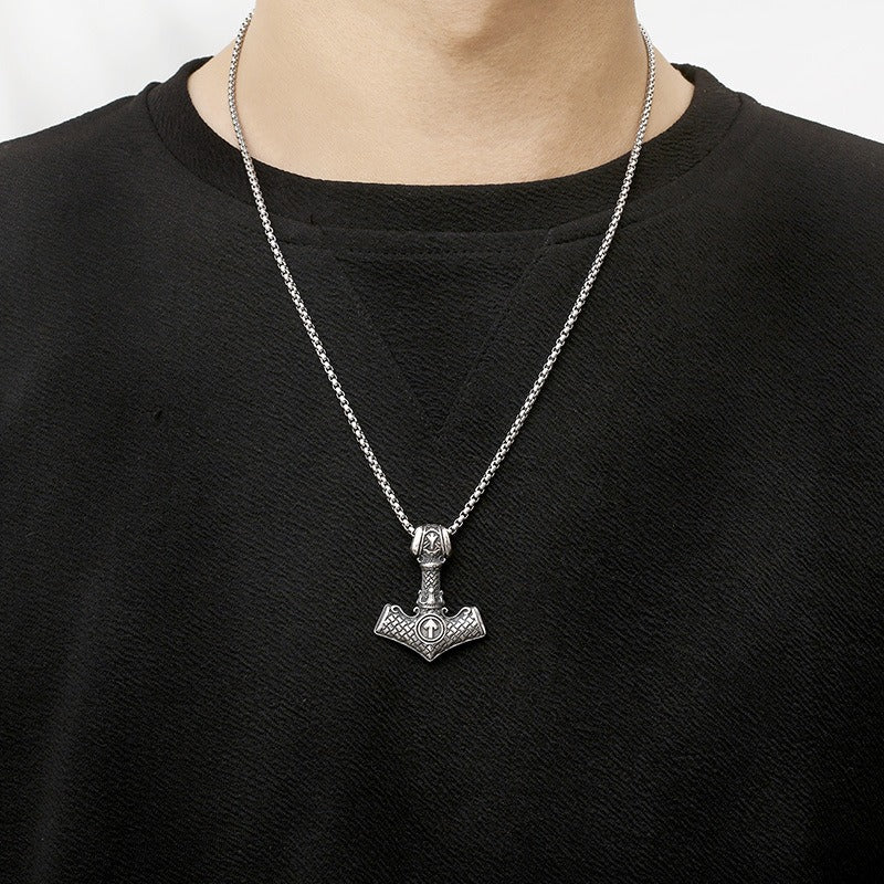 Kemstone Viking Anchor Pendant Necklace – Odin Rune Triquetra Stainless Steel Norse Jewelry KP130629-TLX