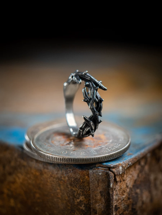 Kemstone Vintage Black Stainless Steel Ring – Crown of Thorns Men’s Gothic Jewelry NWR-05315