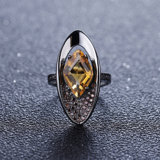 Anillo vintage de plata de ley 925 con citrino natural, diseño original, hecho a mano por Kemstone, anillos abiertos para mujer.