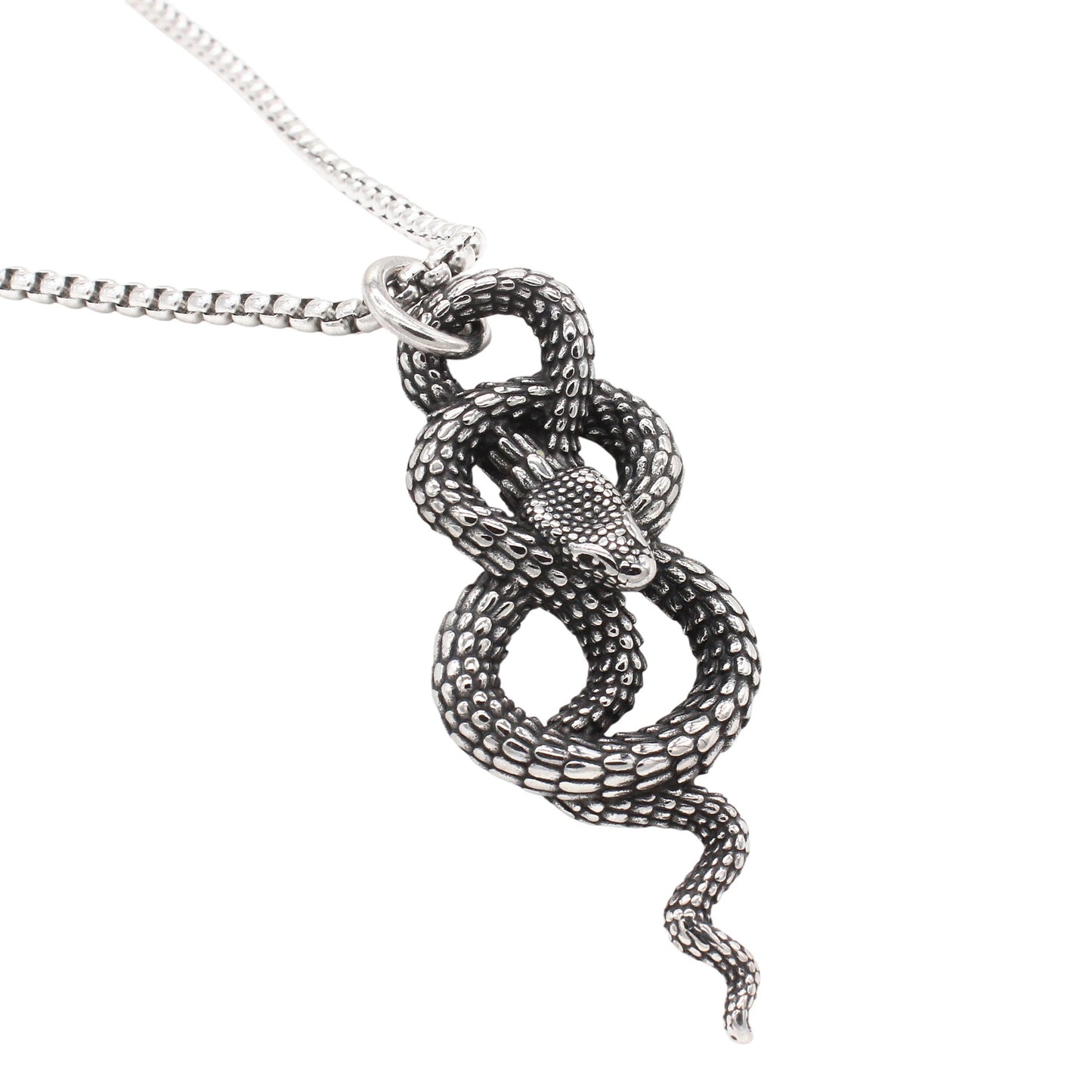 Kemstone Men’s Stainless Steel Snake Necklace – Vintage Silver Pendant P1497