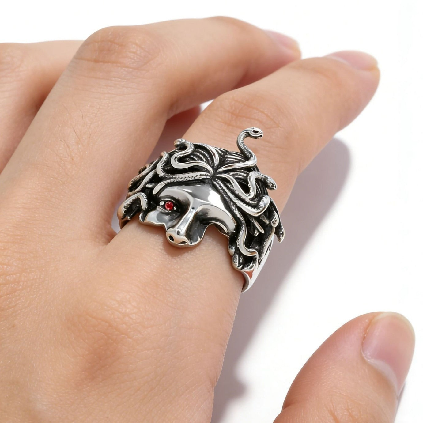 Kemston Snake Ring for Men Titanium Steel Vintage Sculpted Face Style R1576