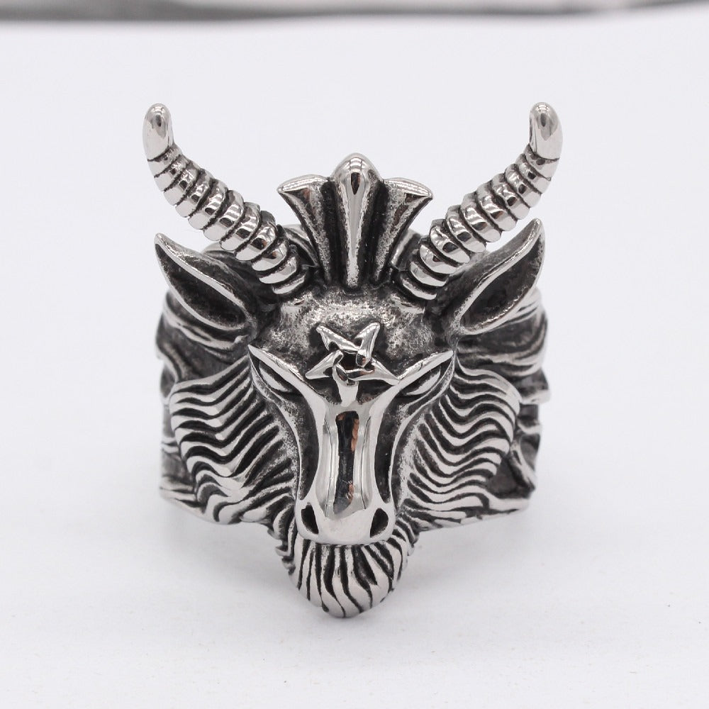 Kemstone Vintage Stag Head Ring for Men Titanium Steel Sculpted Deer Antler R1550