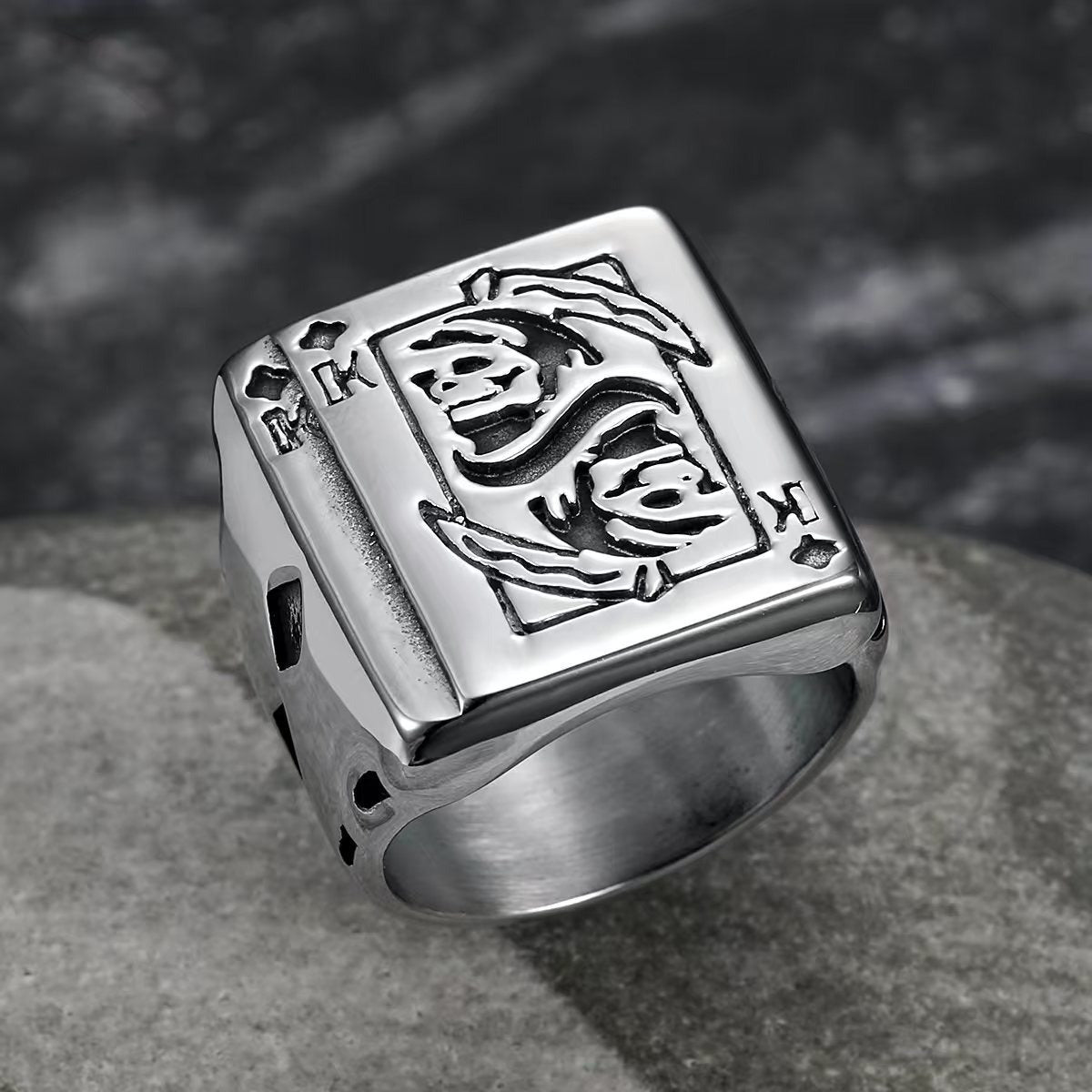 Kemstone Poker Signet Ring for Men Stainless Steel Gothic Figure Vintage TR0484