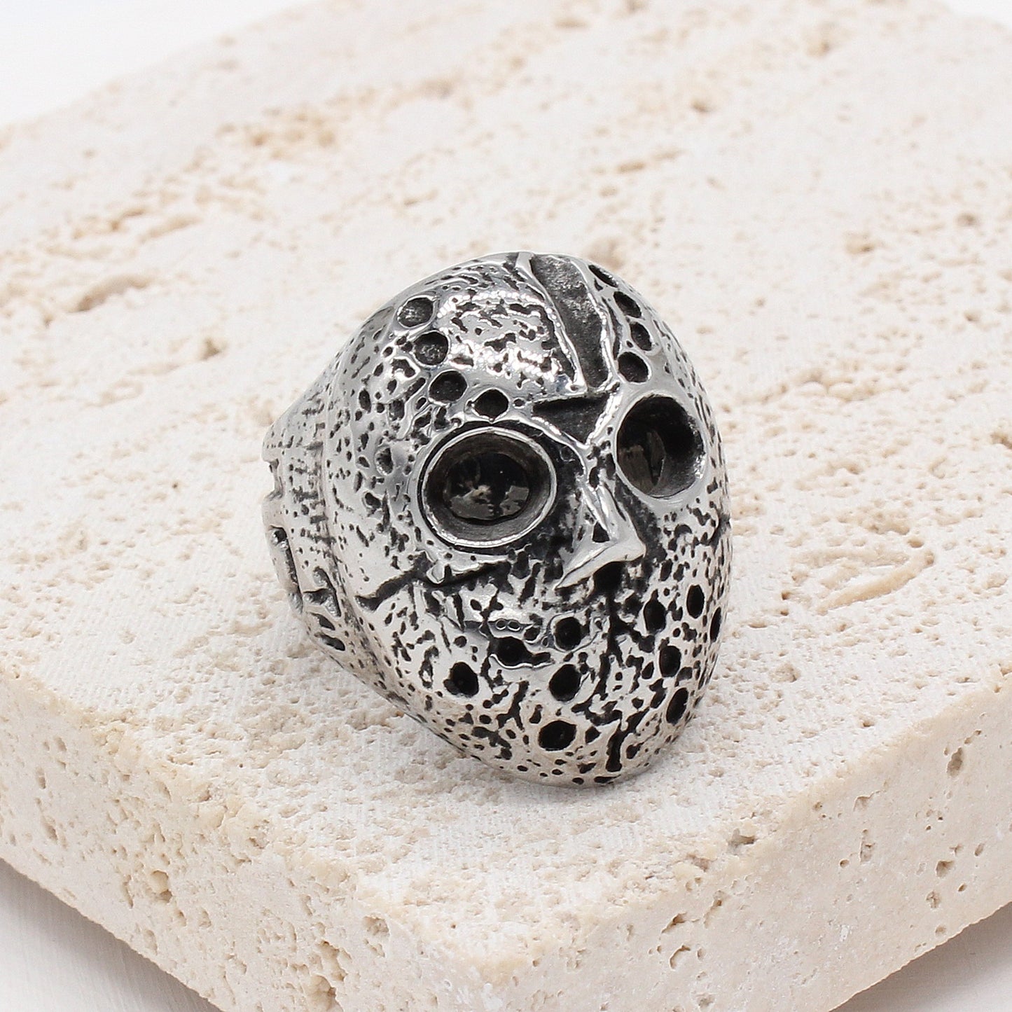 Kemstone Skull Mask Ring for Men Stainless Steel Sculpted Face Gothic Vintage R1073