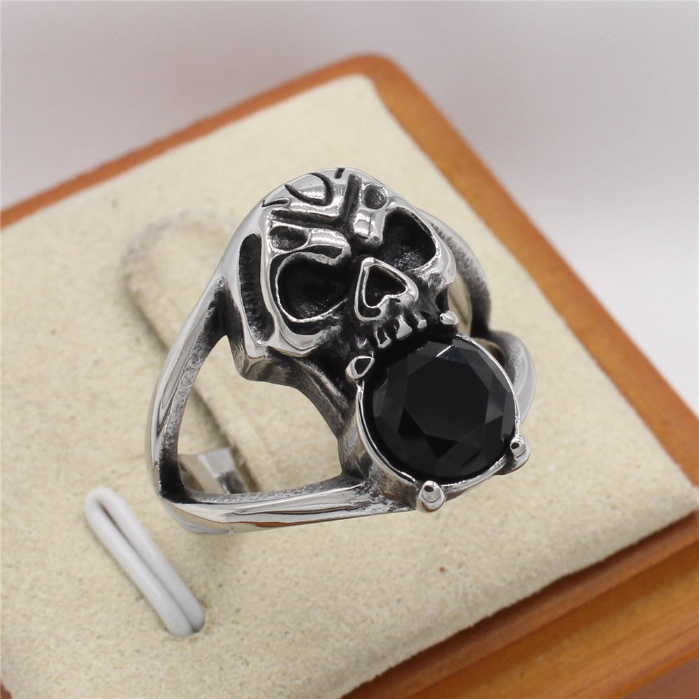 Kemstone Skull Ring for Men Titanium Steel Black Accent Gothic Vintage R1578