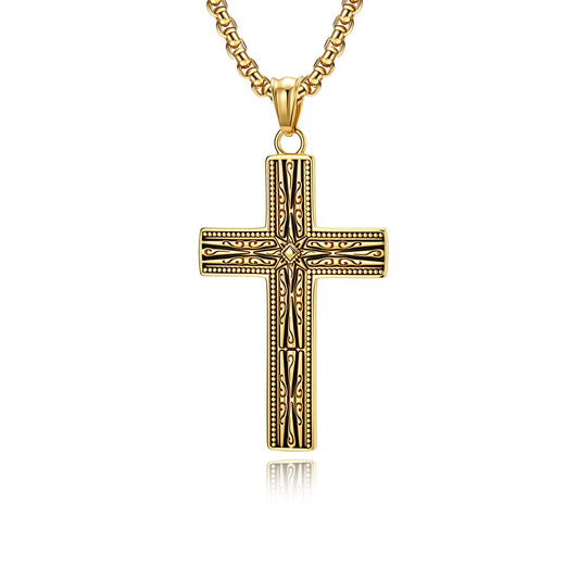 Kemstone Gothic Engraved Stainless Steel Cross Pendant Necklace for Men K-PT705