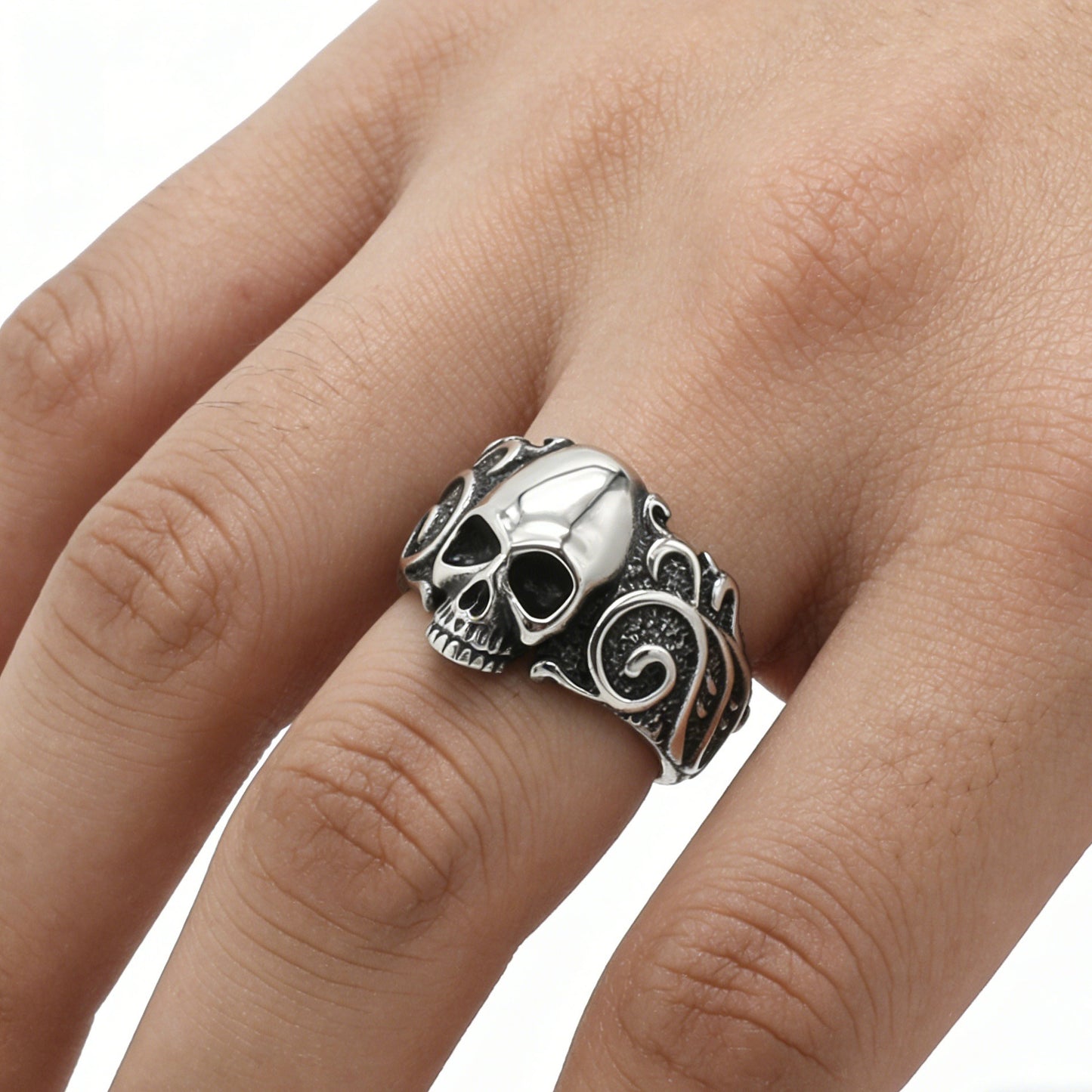 Kemston Skull Ring for Men Stainless Steel Vintage Engraved Detail R1983