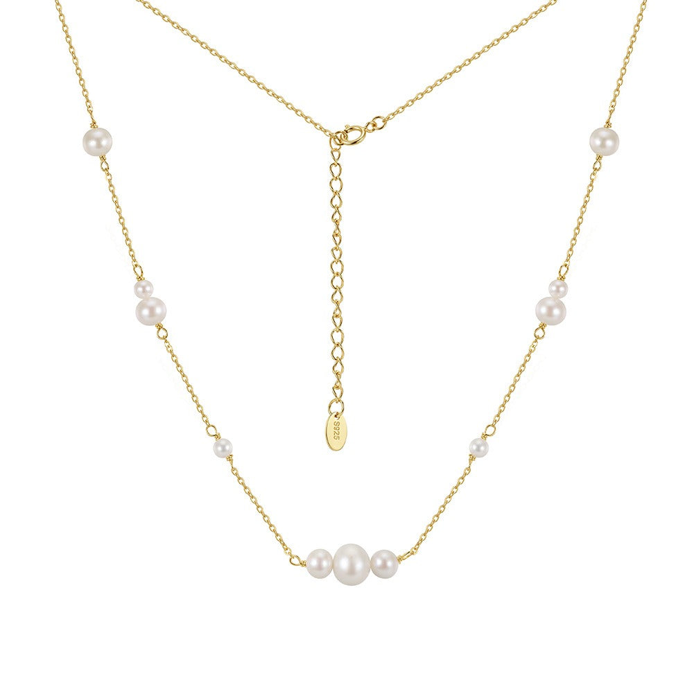 Kemstone Graduated Freshwater Pearl Station Necklace for Women 925 Sterling Silver GPN117