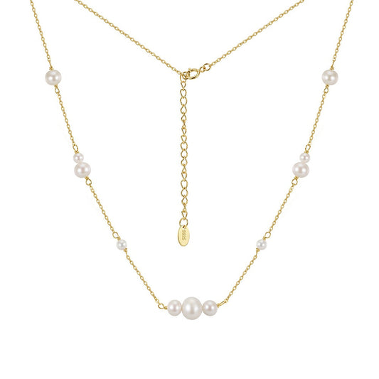 Kemstone Graduated Freshwater Pearl Station Necklace for Women 925 Sterling Silver GPN117