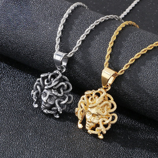 Kemstone Gothic Snake Goddess Pendant – Greek Mythology Stainless Steel Men's Necklace KP115490