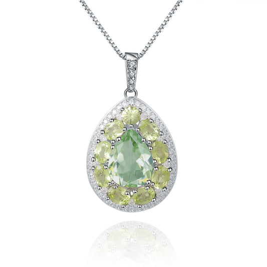 Collar de plata de ley S925 de diseño original, hecho a mano por Kemstone, con colgante de amatista verde natural y peridoto, 45,7 cm.