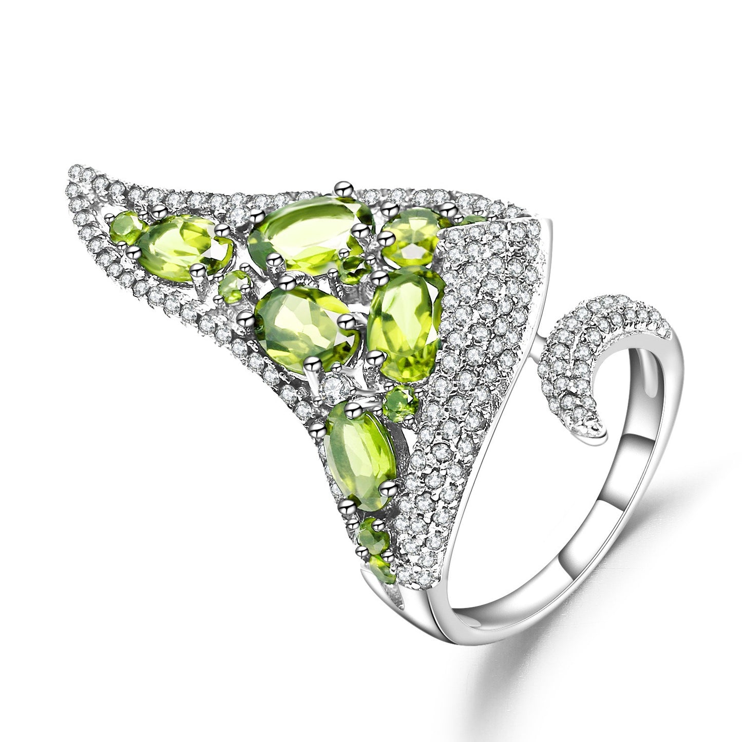 Anillo de diseño único y lujoso de peridoto verde en plata de ley 925, hecho a mano por Kemstone. Diseño original para mujer.