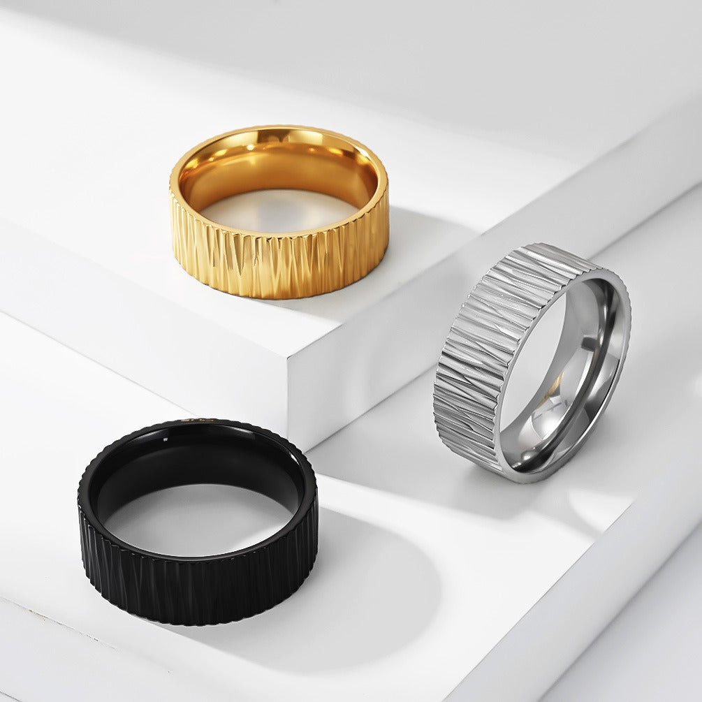 Kemston Grooved Ring for Men Stainless Steel Bark Texture K-R1233