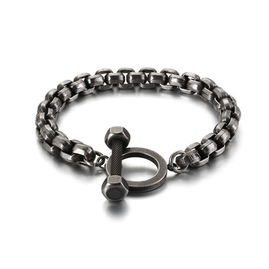 Kemstone Hammered Titanium Steel Barbell Bracelet – Double Chain Retro Cuff for Men KB123280