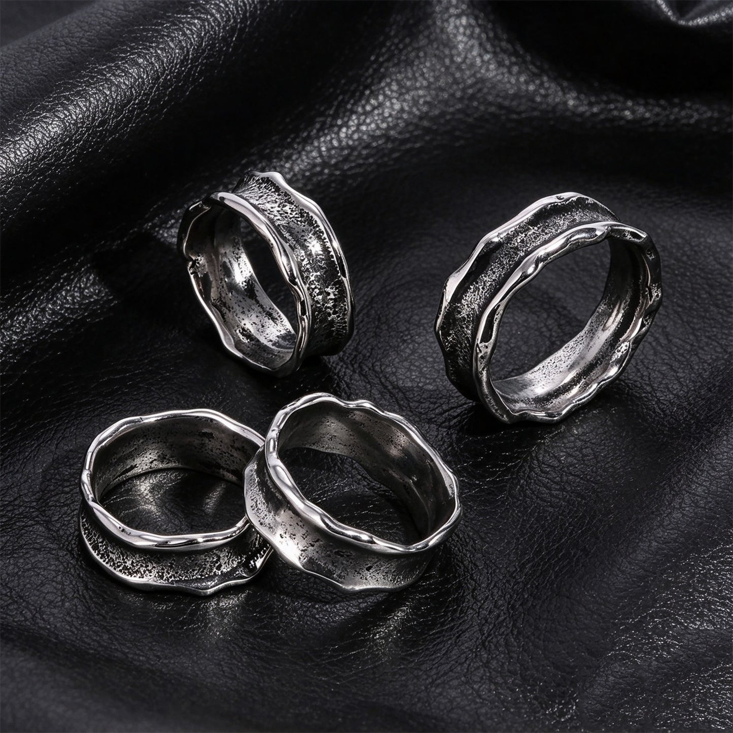 Kemstone Hammered Stainless Steel Ring for Men Wide Band Textured Style RC-1148