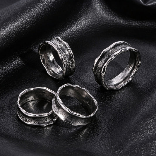 Kemstone Hammered Stainless Steel Ring for Men Wide Band Textured Style RC-1148