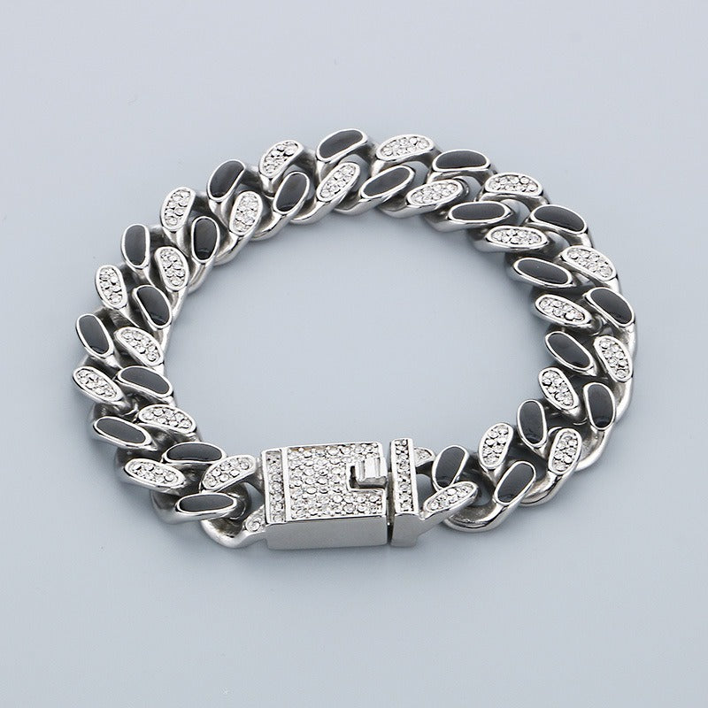 Kemstone 14mm Cuban Link Bracelet with Resin Crystal – Titanium Steel Men’s Street Style KB179928