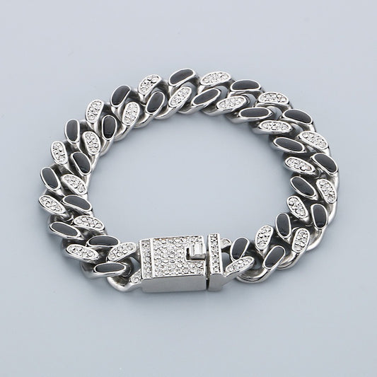 Kemstone 14mm Cuban Link Bracelet with Resin Crystal – Titanium Steel Men’s Street Style KB179928