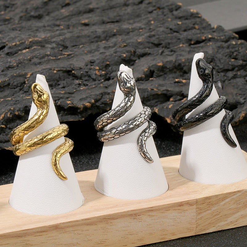 Kemstone Vintage Punk Cobra Titanium Steel Ring – Handcrafted Snake Design KR52350-K