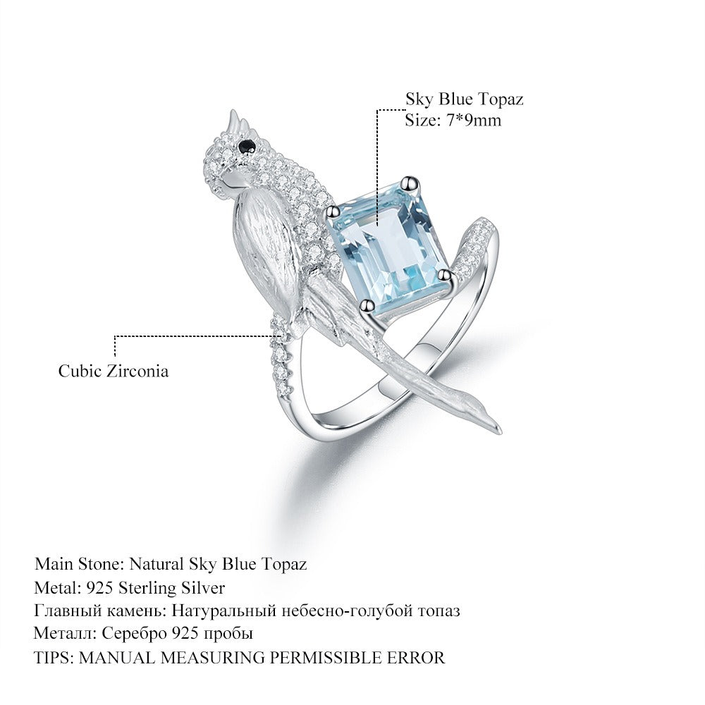 Anillo de plata de ley 925 con amatista y topacio azul cielo, diseño original artesanal de Kemstone, K245021R