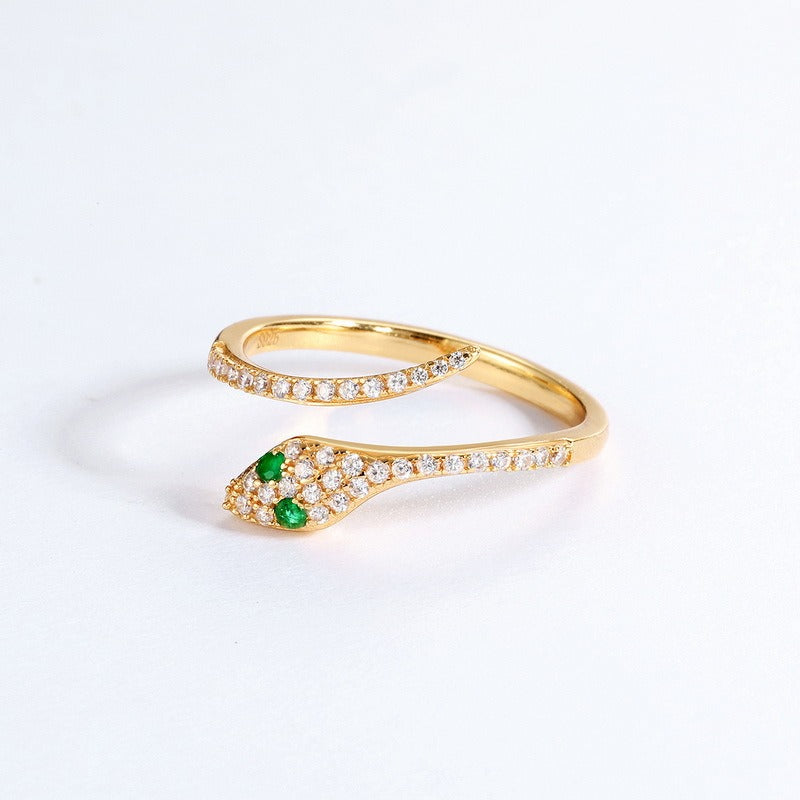 Anillo de serpiente ajustable de diseño original artesanal de Kemstone para mujer - Plata S925 con baño de oro de 9 quilates