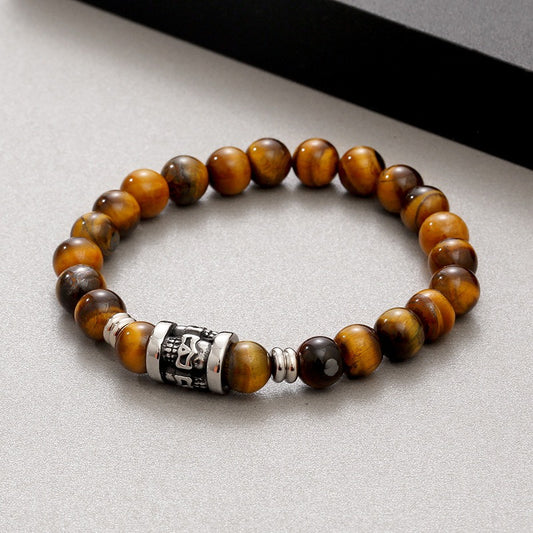 Kemstone Vintage Skull & Natural Stone Beaded Bracelet – Titanium Steel Men’s Jewelry KB183247-TLX