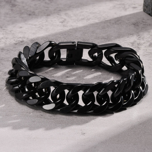 Kemstone Titanium Steel Men’s Bracelet – 15mm Double-Woven Handmade Chain BR-1369