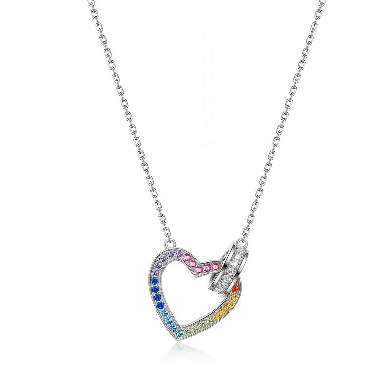 Collar Kemstone artesanal con circonita cúbica en forma de corazón, diseño original - Plata de ley 925, colgante para mujer, 45 cm