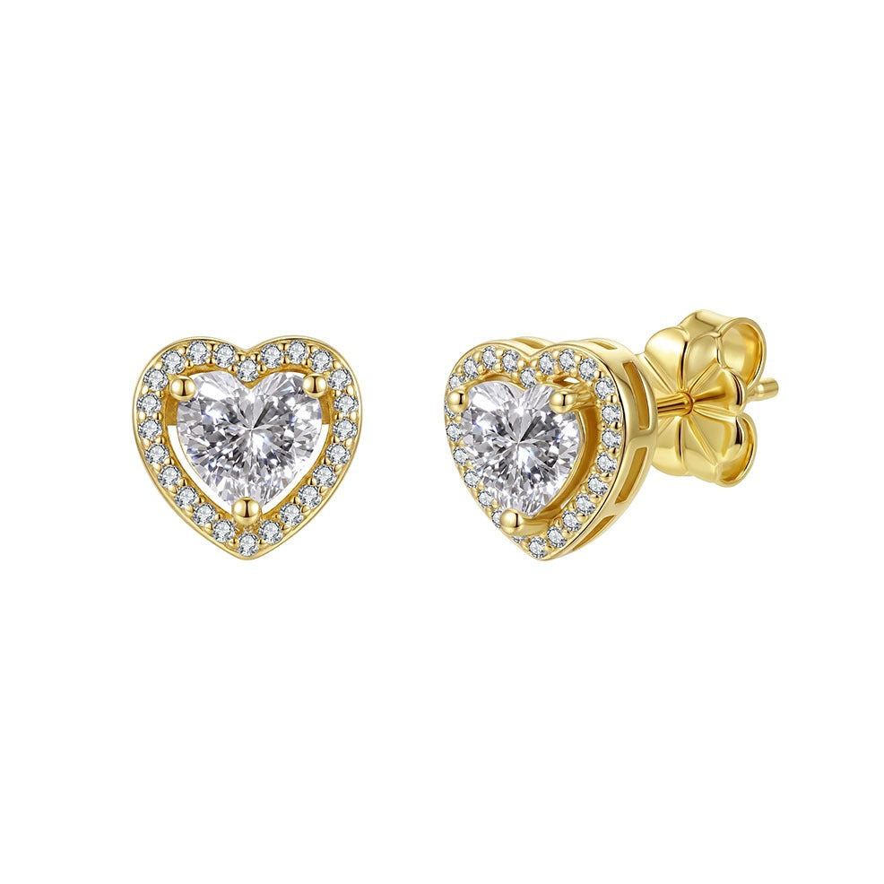 Kemston Heart Moissanite Stud Earrings for Women 925 Sterling Silver Halo SMOE38